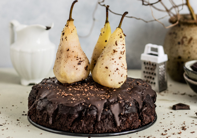 Selbstgemachter Schoko-Birnenkuchen