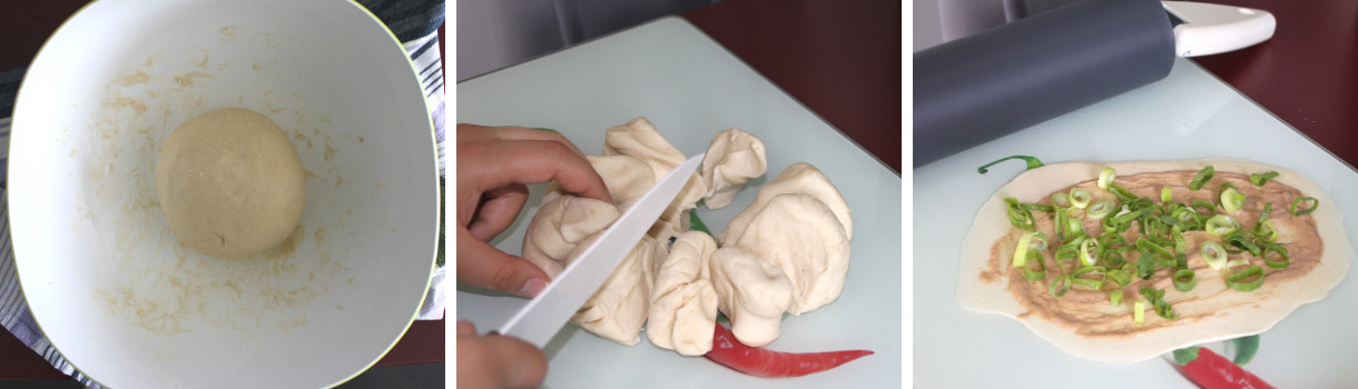 Pizzateig in Fladen ausrollen