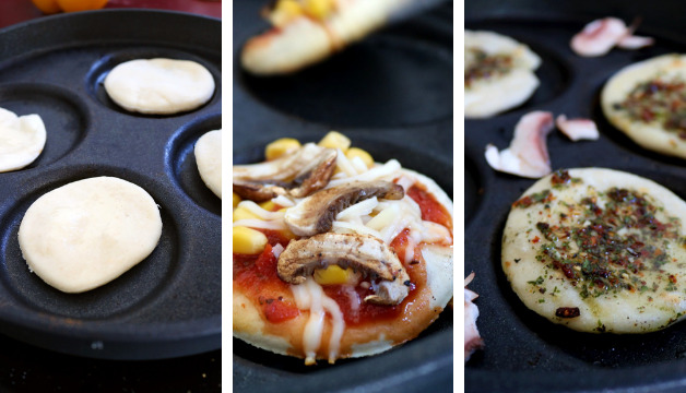 Pan Pizza wird belegt und gebacken
